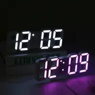 ​3D Led Wall Clock Date Temperature Display Digital Alarm Clock for Home Living Room Office Warehouse - Blue 637