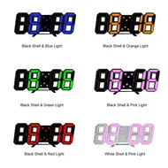 ​3D Led Wall Clock Date Temperature Display Digital Alarm Clock for Home Living Room Office Warehouse - Blue 637