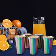 ​5pcs Stainless Steel Cups 500ml Capacity  Shatterproof Metal Cups for Kids Adults Travel Outdoor Camping Party Family Gathering - rainbow 647