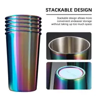 ​5pcs Stainless Steel Cups 500ml Capacity  Shatterproof Metal Cups for Kids Adults Travel Outdoor Camping Party Family Gathering - rainbow 647