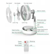 ​9 Inch Portable Stand Fan with 10800mAh Type-C Battery Rechargeable Oscillating Stand Fan with LED Night Light Remote Control Telescopic 4 Speed Silent Timer Fan for Home Kitchen Outdoor Camping -  White 651