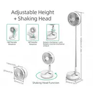 ​9 Inch Portable Stand Fan with 10800mAh Type-C Battery Rechargeable Oscillating Stand Fan with LED Night Light Remote Control Telescopic 4 Speed Silent Timer Fan for Home Kitchen Outdoor Camping -  White 651
