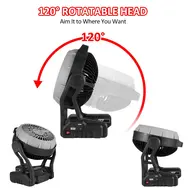 Camping LED Fan with Light 4000mAh Rechargeable Battery Outdoor Tent Fan Infinitely Variable Speed 120° Head Rotation Desk Fan for Camping Fishing Power Outage Hurricane Construction Site 603
