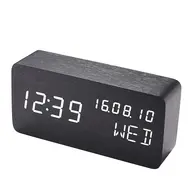 Desk Wooden Alarm Clock with Voice Control - 2Pcs - Black 626