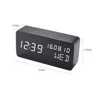 Desk Wooden Alarm Clock with Voice Control - 2Pcs - Black 626