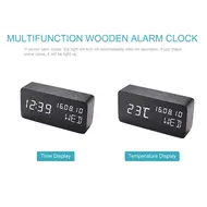 Desk Wooden Alarm Clock with Voice Control - 2Pcs - Black 626