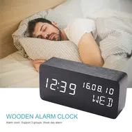 Desk Wooden Alarm Clock with Voice Control - 2Pcs - Black 626