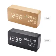 Desk Wooden Alarm Clock with Voice Control - 2Pcs - Black 626