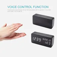 Desk Wooden Alarm Clock with Voice Control - 2Pcs - Black 626
