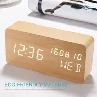 Desk Wooden Alarm Clock with Voice Control - 2Pcs - Black 626