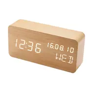 Desk Wooden Alarm Clock with Voice Control - 2Pcs - Black 626