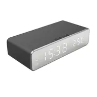 Digital Bedroom Alarm Clock with Wireless Charger for Phone Headset Thermometer Temperature Date Display 3 Alarms 12 / 24H LED Mirror Screen USB Charger for Bedroom Desk Office - 2Pcs - Silver 629