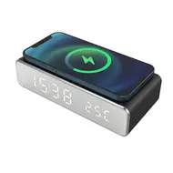 Digital Bedroom Alarm Clock with Wireless Charger for Phone Headset Thermometer Temperature Date Display 3 Alarms 12 / 24H LED Mirror Screen USB Charger for Bedroom Desk Office - 2Pcs - Silver 629