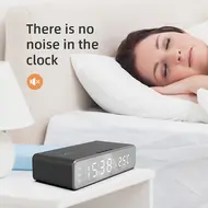 Digital Bedroom Alarm Clock with Wireless Charger for Phone Headset Thermometer Temperature Date Display 3 Alarms 12 / 24H LED Mirror Screen USB Charger for Bedroom Desk Office - 2Pcs - Silver 629
