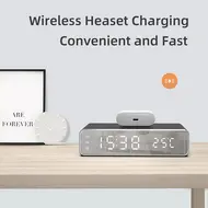 Digital Bedroom Alarm Clock with Wireless Charger for Phone Headset Thermometer Temperature Date Display 3 Alarms 12 / 24H LED Mirror Screen USB Charger for Bedroom Desk Office - 2Pcs - Silver 629