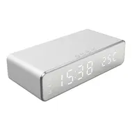 Digital Bedroom Alarm Clock with Wireless Charger for Phone Headset Thermometer Temperature Date Display 3 Alarms 12 / 24H LED Mirror Screen USB Charger for Bedroom Desk Office - 2Pcs - Silver 629