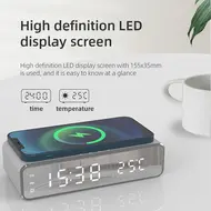 Digital Bedroom Alarm Clock with Wireless Charger for Phone Headset Thermometer Temperature Date Display 3 Alarms 12 / 24H LED Mirror Screen USB Charger for Bedroom Desk Office - 2Pcs - Silver 629