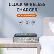 Digital Bedroom Alarm Clock with Wireless Charger for Phone Headset Thermometer Temperature Date Display 3 Alarms 12 / 24H LED Mirror Screen USB Charger for Bedroom Desk Office - 2Pcs - Silver 629