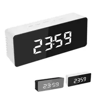 Digital Desk Alarm Clock LED Mirror Alarm Clocks Temperature Display - White 632
