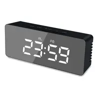 Digital Desk Alarm Clock LED Mirror Alarm Clocks Temperature Display - White 632