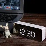 Digital Desk Alarm Clock LED Mirror Alarm Clocks Temperature Display - White 632