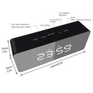 Digital Desk Alarm Clock LED Mirror Alarm Clocks Temperature Display - White 632