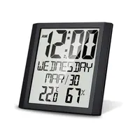 ​Digital Wall Clock with Temperature & Humidity 8.6'' Large Display Time/Date/Weekly Alarm Clock with Snooze ℃/ ℉ Selectable Indoor Thermo-Hygrometer Accurate Weather Monitor for Home Office (Black) 29000607