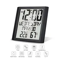 ​Digital Wall Clock with Temperature & Humidity 8.6'' Large Display Time/Date/Weekly Alarm Clock with Snooze ℃/ ℉ Selectable Indoor Thermo-Hygrometer Accurate Weather Monitor for Home Office (Black) 607