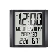 ​Digital Wall Clock with Temperature & Humidity 8.6'' Large Display Time/Date/Weekly Alarm Clock with Snooze ℃/ ℉ Selectable Indoor Thermo-Hygrometer Accurate Weather Monitor for Home Office (Black) 607