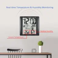 ​Digital Wall Clock with Temperature & Humidity 8.6'' Large Display Time/Date/Weekly Alarm Clock with Snooze ℃/ ℉ Selectable Indoor Thermo-Hygrometer Accurate Weather Monitor for Home Office (Black) 607