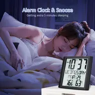 ​Digital Wall Clock with Temperature & Humidity 8.6'' Large Display Time/Date/Weekly Alarm Clock with Snooze ℃/ ℉ Selectable Indoor Thermo-Hygrometer Accurate Weather Monitor for Home Office (Black) 607