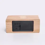 ​Digital Wooden Alarm Clock Electronic LED Time Display for Bedroom 10W Wireless Charge 3 Alarm Settings Date&Temp Display  - Brown 622