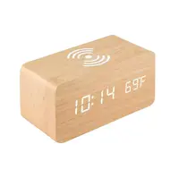 ​Digital Wooden Alarm Clock Electronic LED Time Display for Bedroom 10W Wireless Charge 3 Alarm Settings Date&Temp Display  - Brown 622
