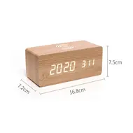 ​Digital Wooden Alarm Clock Electronic LED Time Display for Bedroom 10W Wireless Charge 3 Alarm Settings Date&Temp Display  - Brown 622