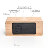 ​Digital Wooden Alarm Clock Electronic LED Time Display for Bedroom 10W Wireless Charge 3 Alarm Settings Date&Temp Display  - Brown 622