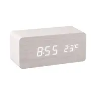 ​Digital Wooden Alarm Clock Electronic LED Time Display for Bedroom 10W Wireless Charge 3 Alarm Settings Date&Temp Display  - Brown 622