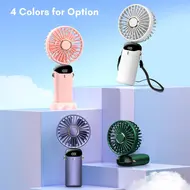 ​Mini Portable Fan Handheld Fan Rechargeable Small Desk Fan 5 Speeds 90° Foldable Battery Powered Fan with Neck Strap for Home Office Travel - White 588