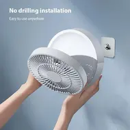 Table Fan Wall mounted Fan Auto Oscillation Rechargeable Battery Portable Folding Fan Noiseless Remote Control 3-Speed Air Circulator Fan with Warm Atmosphere Light for Home Office Bedroom Dormitory Travel Camping 606