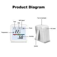 ​WiFi Thermometer Hygrometer TY App Smart Thermometer for Home LCD Backlight with Removable Stand Digital Temperature Humidity Sensor Real Time Monitoring Recording for Bedroom Greenhouse Garage 567