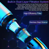 ​Car Cordless Vacuum Cleaner 6000PA Handheld  2 Modes LED Light for Home Office & Car Interior Dust Collection 694