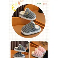 2025 New Winter Concise Stripe Plush Slippers Children's Non-slip Soft Sole Kids Boys Girls Heel Wrap Warm High Home Cotton Shoes 955