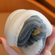 New Winter Concise Stripe Plush Slippers Children's Non-slip Soft Sole Kids Boys Girls Heel Wrap Warm High Home Cotton Shoes 954