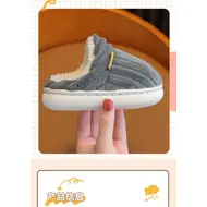 2025 New Winter Concise Stripe Plush Slippers Children's Non-slip Soft Sole Kids Boys Girls Heel Wrap Warm High Home Cotton Shoes 955