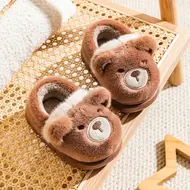 Autumn Winter Children Cotton Slippers For Girls Boys Cute Cartoon Baby Flip Flops Plus Velvet Warm Kids Anti-slip Home Shoes 930