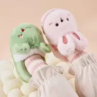 Autumn Winter Children Cotton Slippers For Girls Boys Cute Cartoon Baby Flip Flops Plus Velvet Warm Kids Anti-slip Home Shoes 930