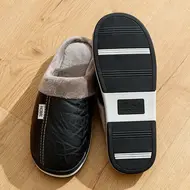 Big Size Winter Casual Men's Slippers Indoor Waterproof PU Leather Home Shoes Fur Flat Warm Fashion Bedroom Houseshoes 975