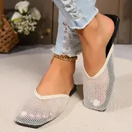 2025 Women's Baotou Slippers Women's Summer Flat Bottom Fashion Outwear Simple Slippers Hollow Breathable Mesh Women's Slippers 973