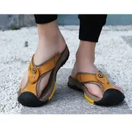 Genuine Cow Leather Shoes Men Sandals Mens Flip Flops Men's Casual Shoes Classic Massage Beach Slippers Anti-slip Summer 994