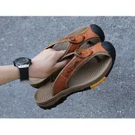 Genuine Cow Leather Shoes Men Sandals Mens Flip Flops Men's Casual Shoes Classic Massage Beach Slippers Anti-slip Summer 994