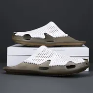 ​New Casual Leather Men Sandals Light Breathable Flats Hollow Out Male Shoes Summer Outdoor Daily Men Slippers Hot Sale Half Drag 1017